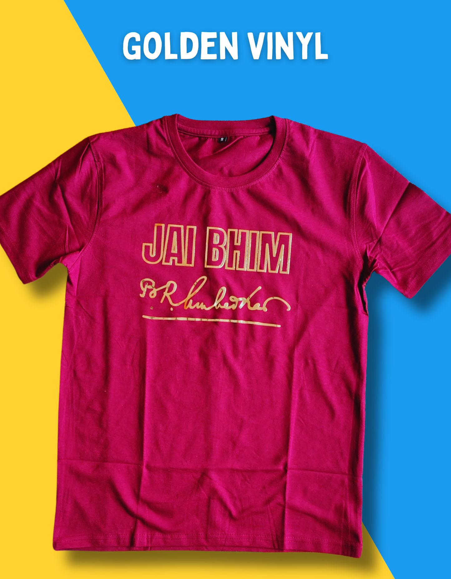 Maroon Cotton T-Shirt with Dr. B.R. Ambedkar Signature & Jai Bhim Print