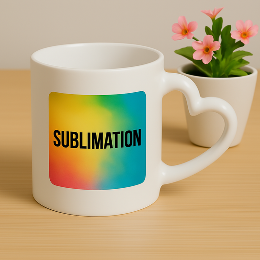 ☕ White Ceramic Mug with Heart Handle – Sublimation Ready