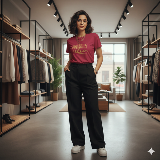 Maroon Cotton T-Shirt with Dr. B.R. Ambedkar Signature & Jai Bhim Print