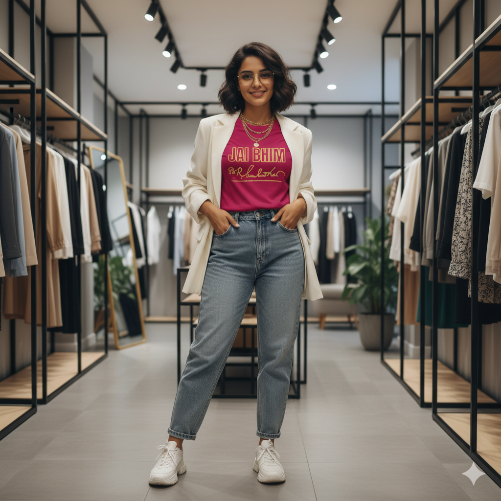 Maroon Cotton T-Shirt with Dr. B.R. Ambedkar Signature & Jai Bhim Print